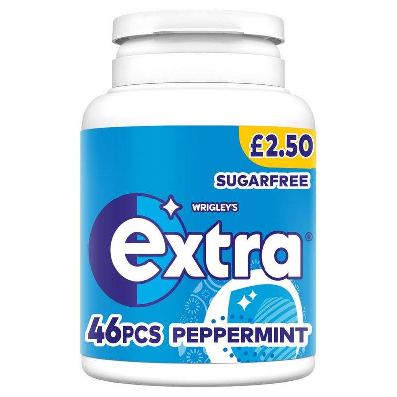 Wrigley's Extra Chewing Gum, Peppermint Flavour, 6 Bottles of 46 Pieces, Extra Blue, Price Marked, Sugar Free Chewing Gum, Bulk Pack with Xylitol, 276 pieces