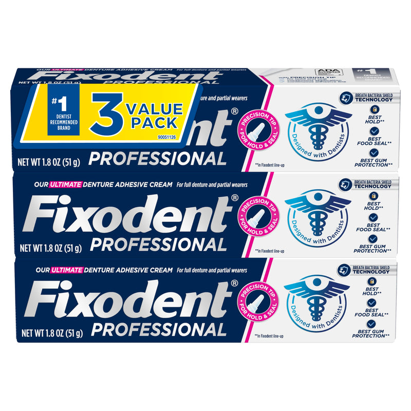 Fixodent Professional Ultimate Denture Adhesive Cream for Full and Partial Dentures, 1.8 oz, 3 Pack