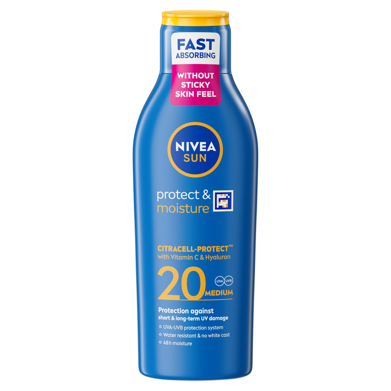 NIVEA SUN Protect & Moisture Sun Lotion SPF 20 Suncream with Vitamin E Provides 48 Hour Moisture and Immediate UVA & UVB Protection
