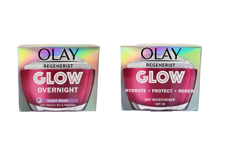 Olay Regenerist Glow Duo Complete Care Day & Night | SPF 30 Day Moisturiser & Overnight Night Mask – Radiant Skin Set (2 x 50ml)