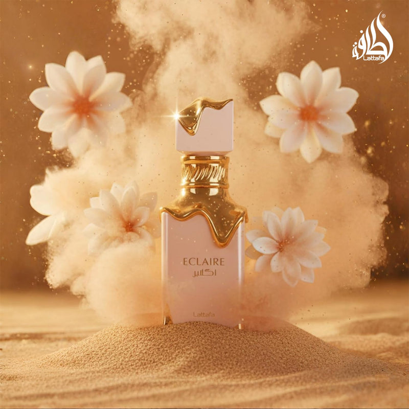 Lattafa Eclaire Eau de Parfum 100ml for Women - Long Lasting Soft Sweet Musk Perfume with Caramel, Milk, Sugar, White Flowers, Honey, Vanilla & Musk