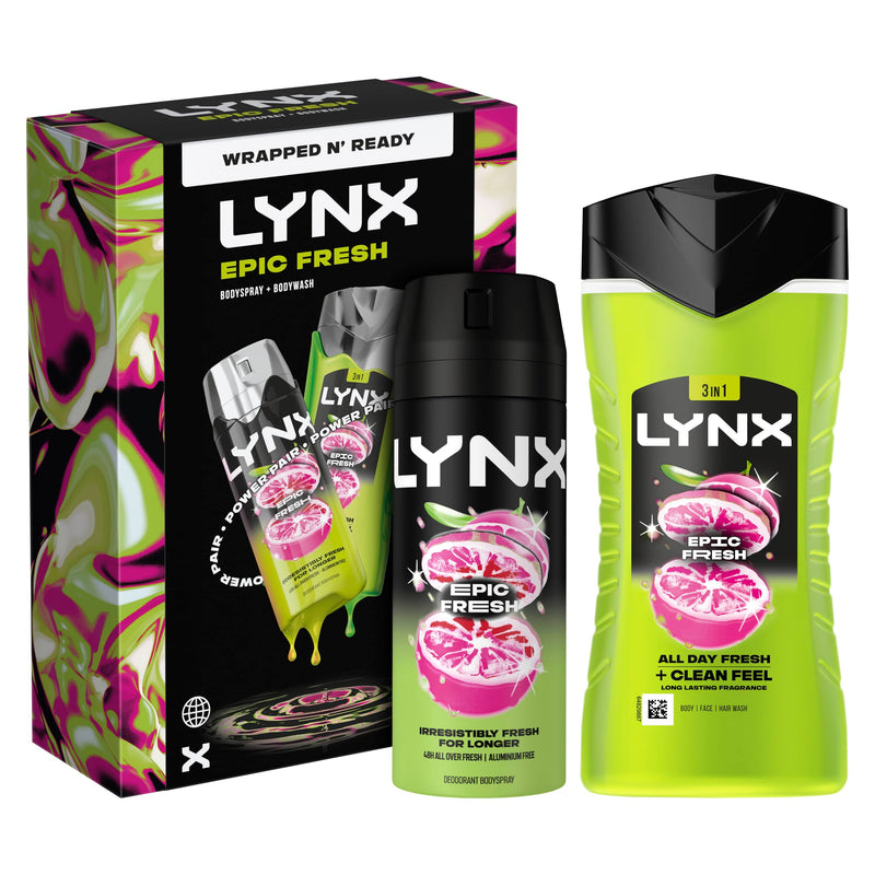 Lynx Epic Fresh Duo Gift Set with a body wash and a body spray perfect for any occasion 2 piece