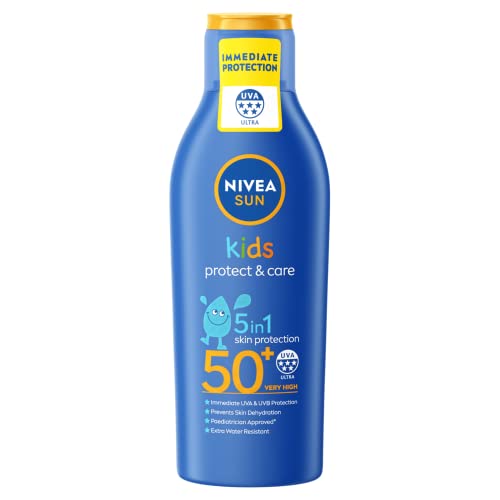 NIVEA SUN Kids Moisturising Sun Lotion SPF50+ (200 ml), Moisturising Suncream with SPF50+, Children's Sunscreen for Immediate Protection from Sun Exposure