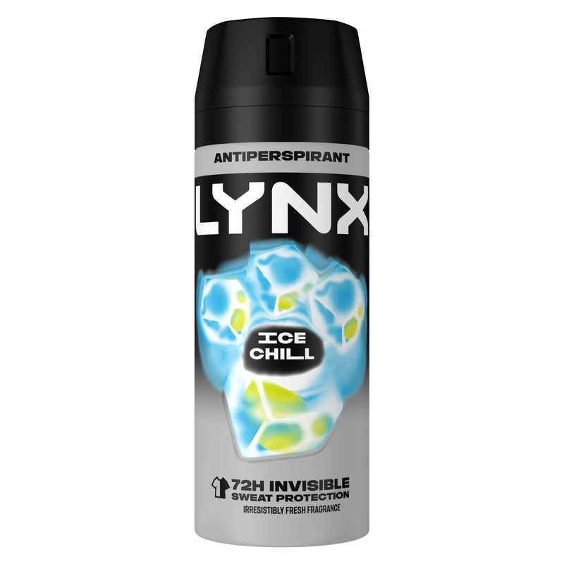 Lynx Ice Chill Anti-Perspirant Aerosol Men's Deodorant Spray with ProScent technology and an iced mint & lemon scent for 72 hours protection against odour and wetness 6x 150 ml