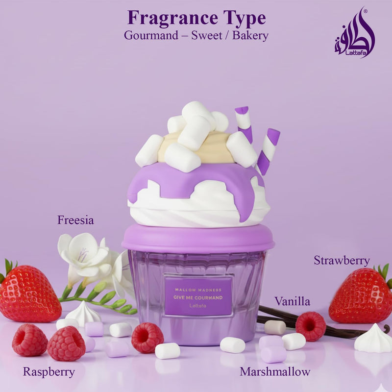 Lattafa Mallow Madness Eau de Parfum Give Me Gourmand Collection - Sweet Gourmand Fragrance, Marshmallow & Vanilla, Spray Form, Unisex Perfume 75ml