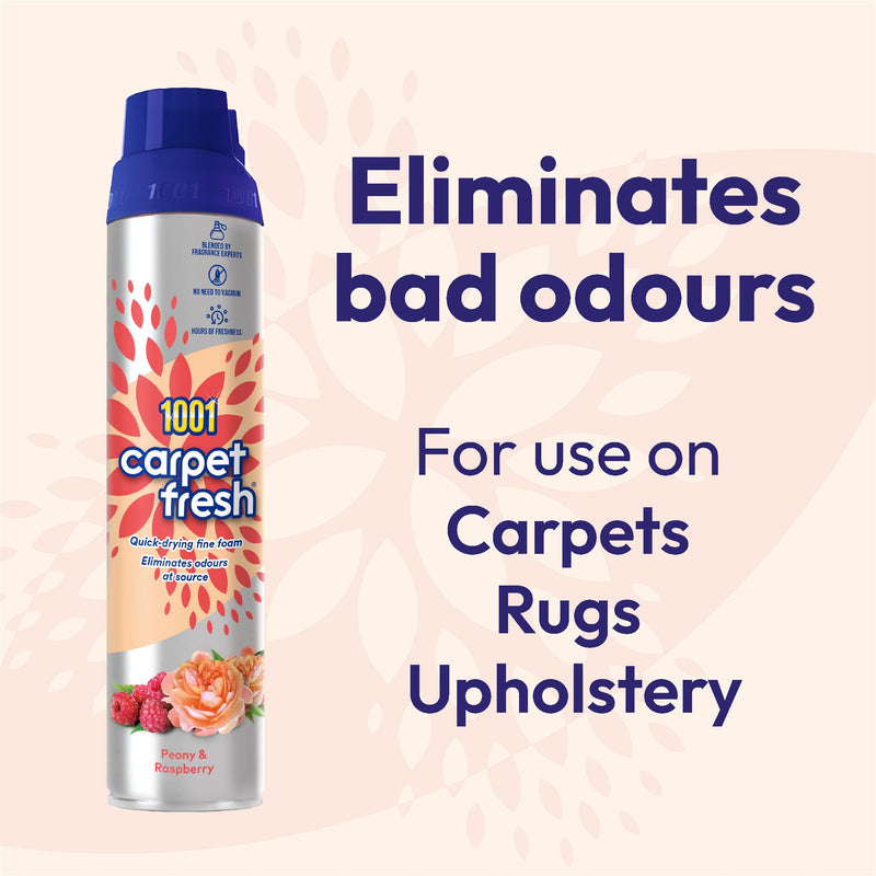 1001 Carpet Fresh for Pet Odour • Thai Orchid & Passionfruit 300ml • Pet Odour Remover Foam • Carpet Rug & Upholstery Freshener • Quick Drying Fine Foam • No Need to Hoover • WoolSafe Approved