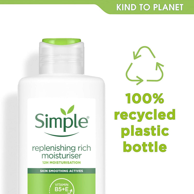 Simple Kind to Skin Replenishing Rich Moisturizer with Skin Smoothing Active for 12 Hours Hydration & Moisturization 125ml, Pack of 30