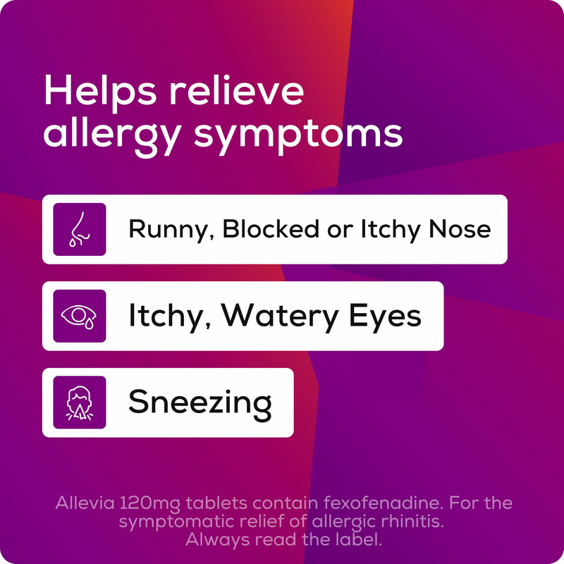 Allevia Hayfever Allergy Tablets, Prescription Strength Fexofenadine, 24hr Relief Acts Within 1 Hour, Including Sneezing, Watery Eyes, Itchy and Runny Nose