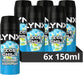 Lynx Men Ice Chill Deodorant Body Spray Antiperspirant with ProScent technology and an iced mint & lemon scent for 72 hours protection against odour and wetness 150 ml, Pack of 6