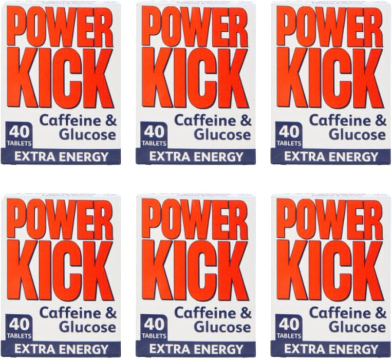 Powerkick Caffeine & Glucose Supplements - 40 Tablets (6 Packs - 240 Tablets in Total) Default
