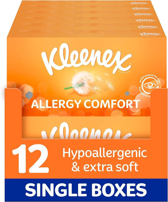 KleenexÂ® Allergy Comfort Tissues - Pack of 12 Tissue Boxes- Hayfever Allergy Comfort Tissues - Extremely Gentle, Perfect for Hay Fever Symptoms