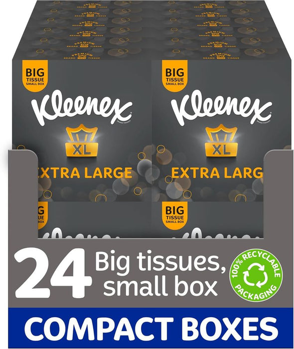 Kleenex Extra Large Soft Facial Tissues, 24 Compact Tissue Boxes, 1056 Tissues (24 Boxes) - 100% Recyclable Packaging