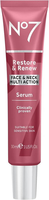 No7 Restore & Renew Face & Neck MULTI ACTION Serum 30ml