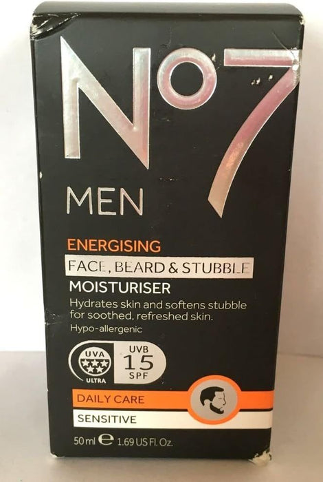 No7 Men Energising Face Beard & Subble Moisturiser Sensitive 50ml