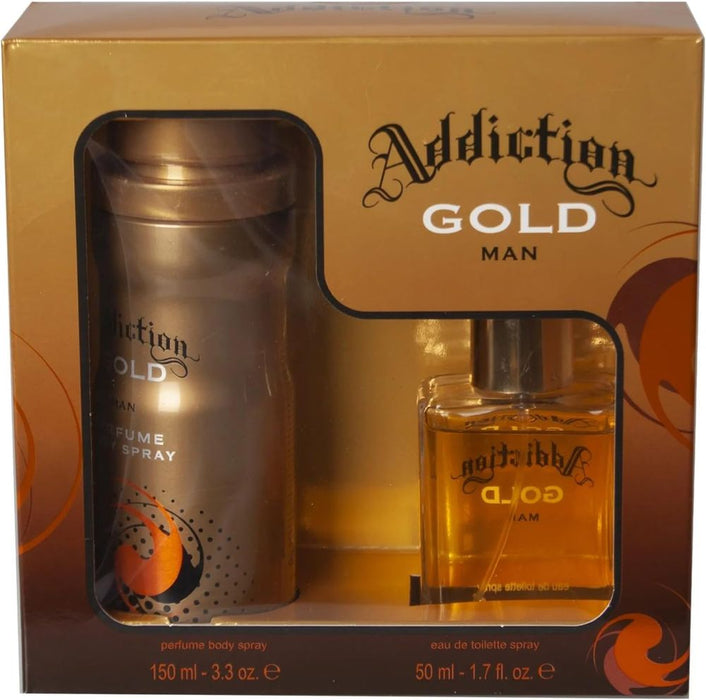ADDICTION Gold Men's Gift Set â€“ Eau de Toilette 50ml + Body Spray 150ml â€“ Long-Lasting Masculine Fragrance for All Day Freshness â€“ Ideal Men's Grooming Gift Set.