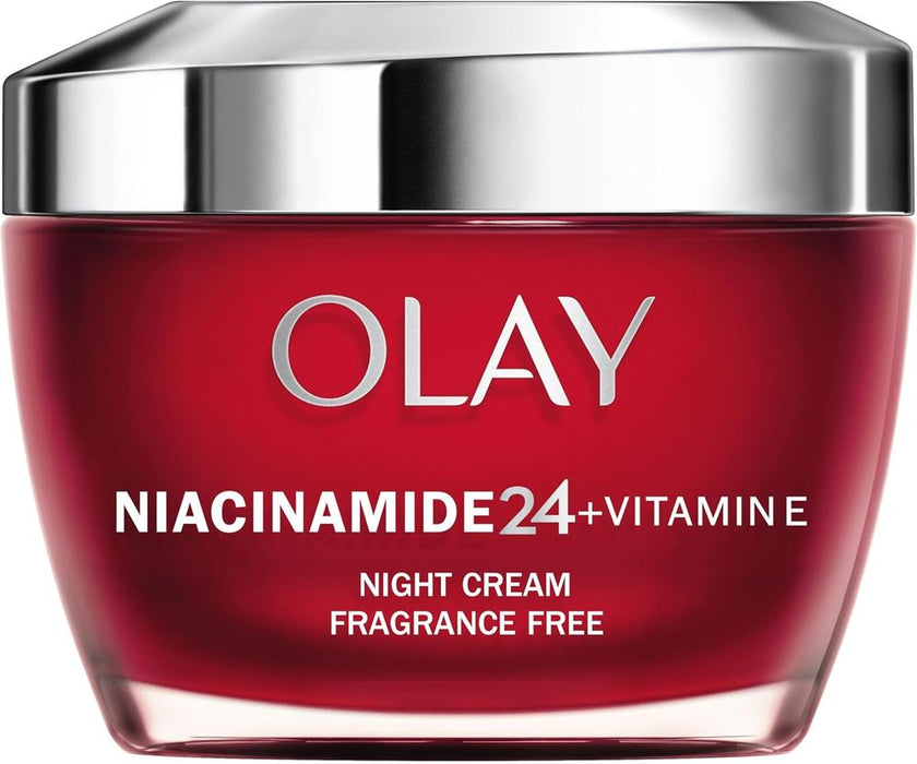 Olay Niacinamide 24 + Vitamin E Moisturiser, Night Cream With 99% Pure Niacinamide Vitamin E & Shea Butter' Fragrance Free, 50ml
