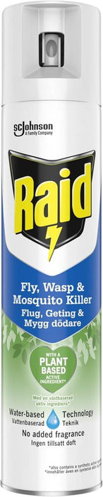 Raid Plant Based Wasp & Mosquito Killer, Aerosol Fly Killer Spray For Indoor Use, Made with Naturally Derived Botanical Ingredients, 300 ml