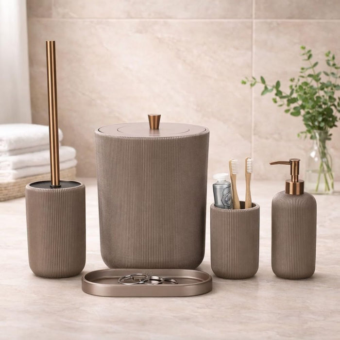 Premium Quality 5-Piece Modern Bathroom Accessories Set, Includes Waste Bin, Toilet Brush with Holder, Toothbrush Holder, Soap Dispenser, Soap Dish