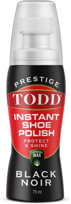 TODD Prestige Liquid Shoe Polish Black with Carnauba Wax | Instant Shine and Protect for Shoes, Boots, Bags | 75ml Bottle with Sponge