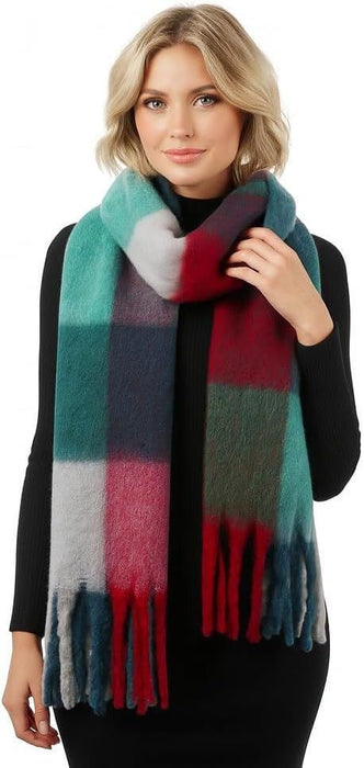 Big Brands Direct Premium Quality Womenâ€™s Furry Soft Rainbow Scarf Oversized Warm Winter Shawl with Multicolour Checks Ultra Cozy, Lightweight & Stylish Cold-Weather Wrap for Ladies