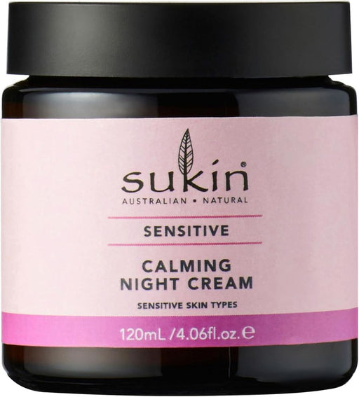 Sukin Sensitive Calming Night Cream 120ml - with Rosehip & Evening Primrose; vegan friendly - improves texture while you sleep, soothes & helps relieve redness, boost moisture levels for dry skin.