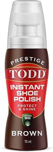 TODD PRESTIGELiquid Shoe Polish Brown with Carnauba Wax | Instant Shine and Protect for Shoes, Boots, Bags | 75ml Bottle with Sponge Default