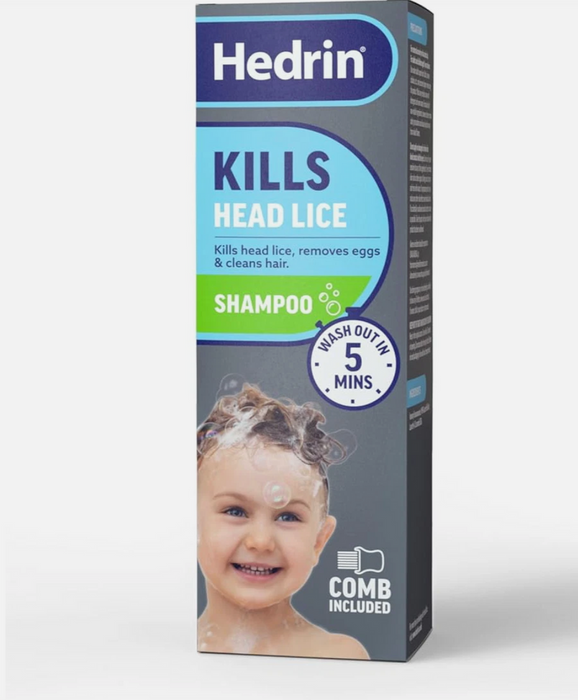 Hedrin Head Lice Shampoo and Comb Kit, Kills Head Lice and Eggs in 5 Minutes, 4 Treatments, Clinically Tested, Suitable for Adults and Children, 100ml, (Formerly All-in-One - Packaging May Vary)