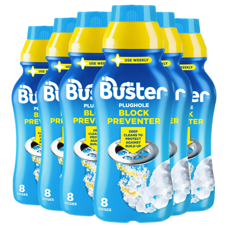 Buster Plughole Block Preventer, 500ml - Prevent Blockages in Bathrooms and Kitchens and Deep Clean to Protect Against Build-Up-For Use in All Plugholes, Pipes and Overflows