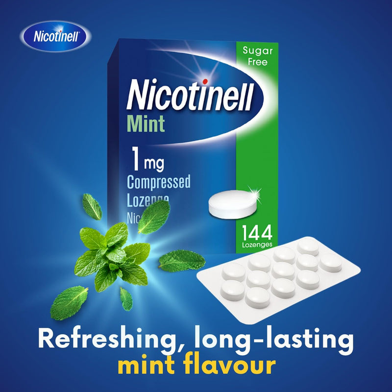 Nicotinell Mint Lozenge 1mg (144 Lozenges), Stop Smoking Aid, Sugar Free Nicotine Lozenges, Fresh Mint Flavour, 1mg Regular Strength for Light Smokers, Quit Smoking Aid
