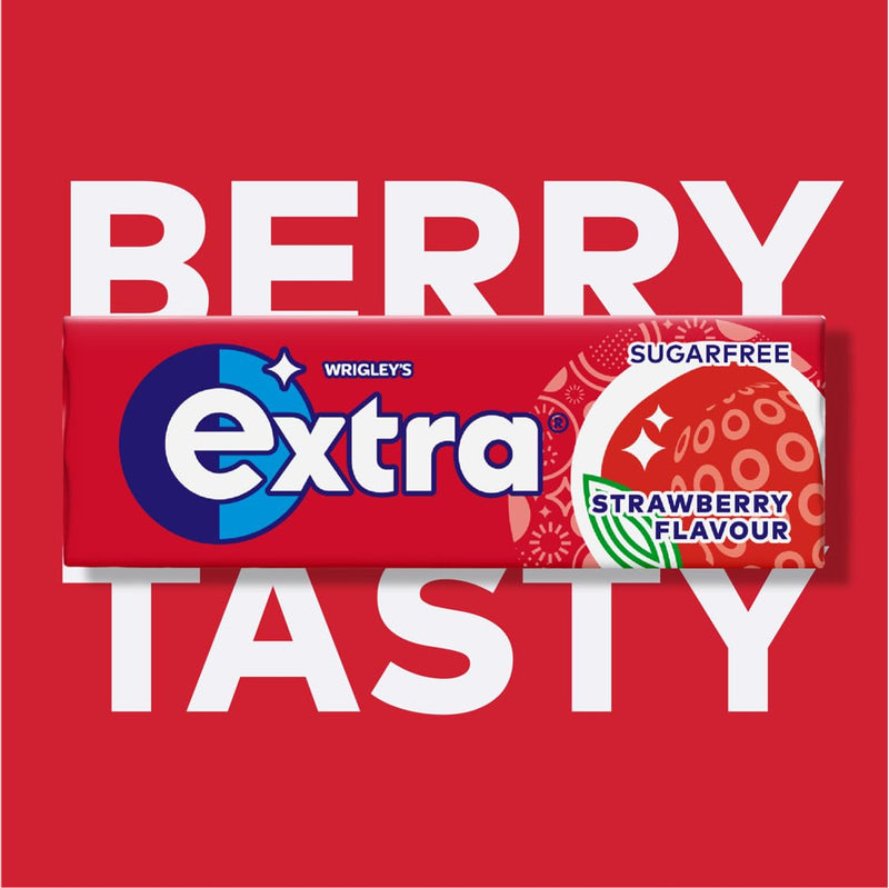 Extra Sugar-free Chewing Gum, Refreshing Strawberry Flavour, Freshens Breath, With Xylitol, Helps with Oral Hygiene for Healthy Teeth & Gums 20 x (3 x 9pieces)