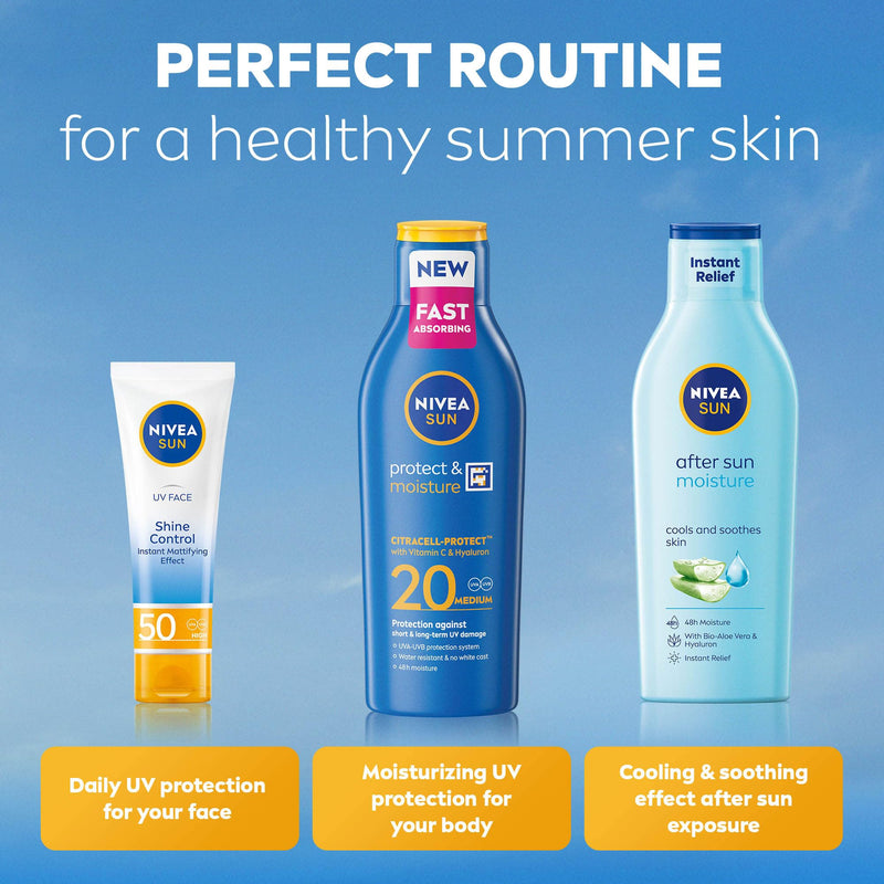 NIVEA SUN Protect & Moisture Sun Lotion SPF 20 Suncream with Vitamin E Provides 48 Hour Moisture and Immediate UVA & UVB Protection