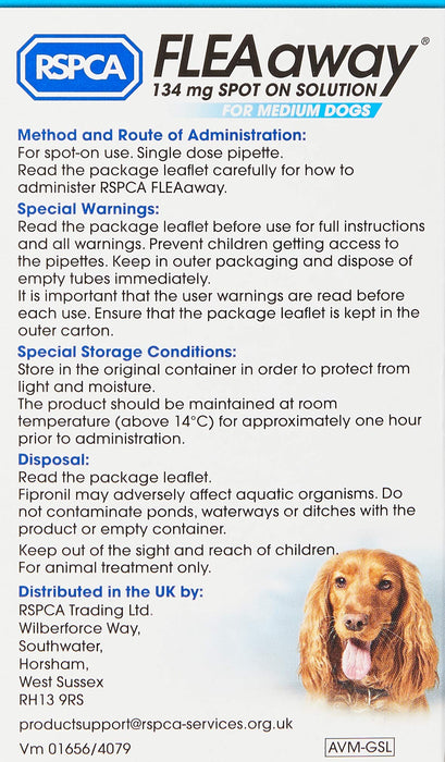 RSPCA FleaAway Spot On Solution for Medium Dogs, 134 mg