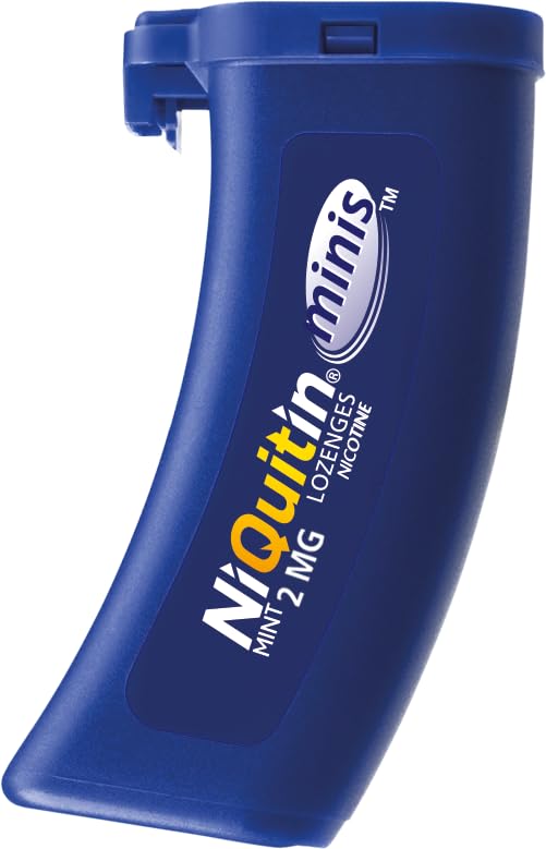 NiQuitin Minis Mint 2 mg Lozenges - Effective Smoking Craving Relief - Practical Pocket-Sized Container - 100 Mini Lozenges - Relieve Sudden Cravings - Reduce and Quit Smoking and Vaping Aid