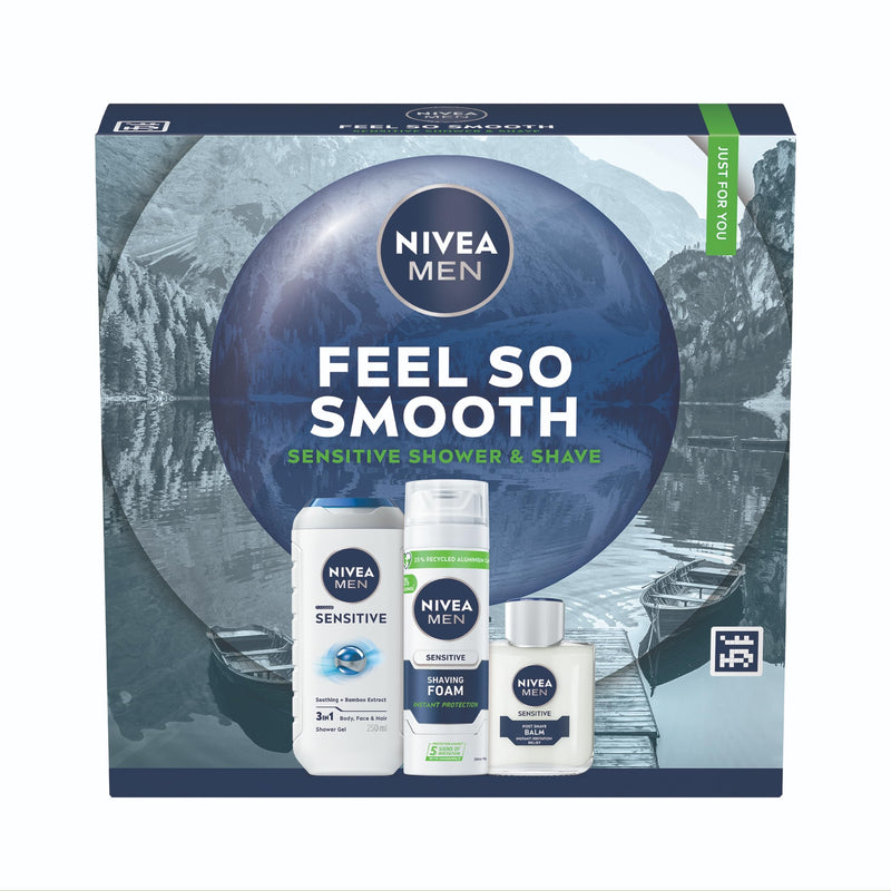 NIVEA MEN Feel So Smooth Skincare Gift Set (3 Products) - Men'sGift Set for Sensitive Skin – Includes Shower Gel, Shaving Foam, and Post Shave Balm