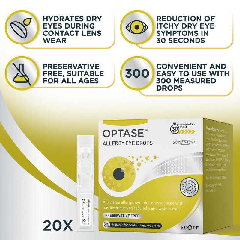 Optase Allergy Eye Drops - Fast-Acting Treatment of Irritated, Itchy, Red & Watery Eyes from Allergies & Hay Fever