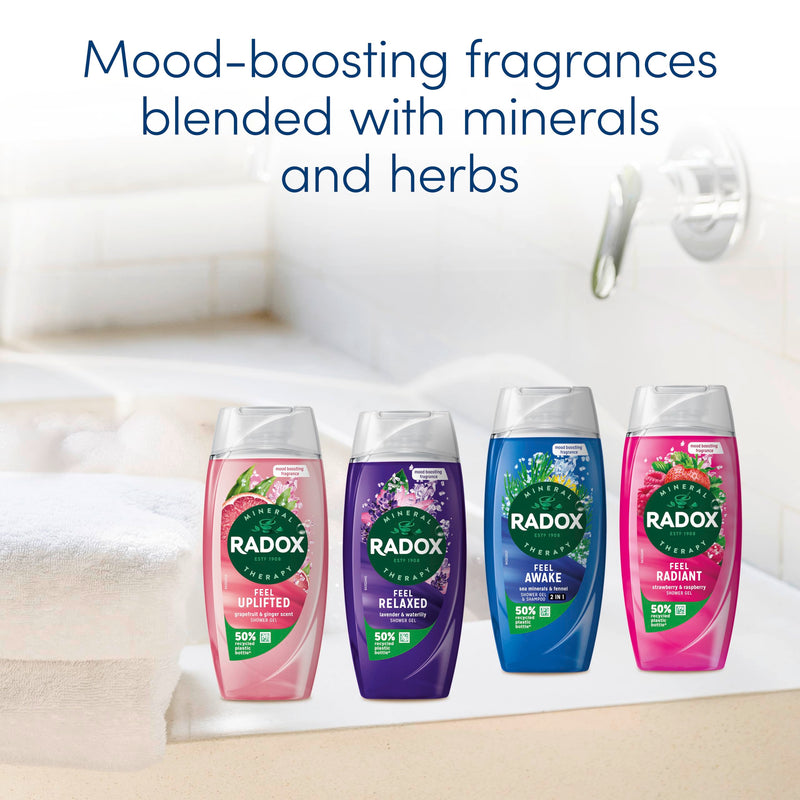 Radox Shower Gel Gift Set Bundle Feel Uplifted, Feel Relaxed, Feel Radiant & Feel Awake - Refreshing, Invigorating & Relaxing Body Wash Collection for All Skin Types
