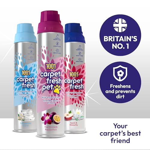 1001 Carpet Fresh for Pet Odour • Thai Orchid & Passionfruit 300ml • Pet Odour Remover Foam • Carpet Rug & Upholstery Freshener • Quick Drying Fine Foam • No Need to Hoover • WoolSafe Approved