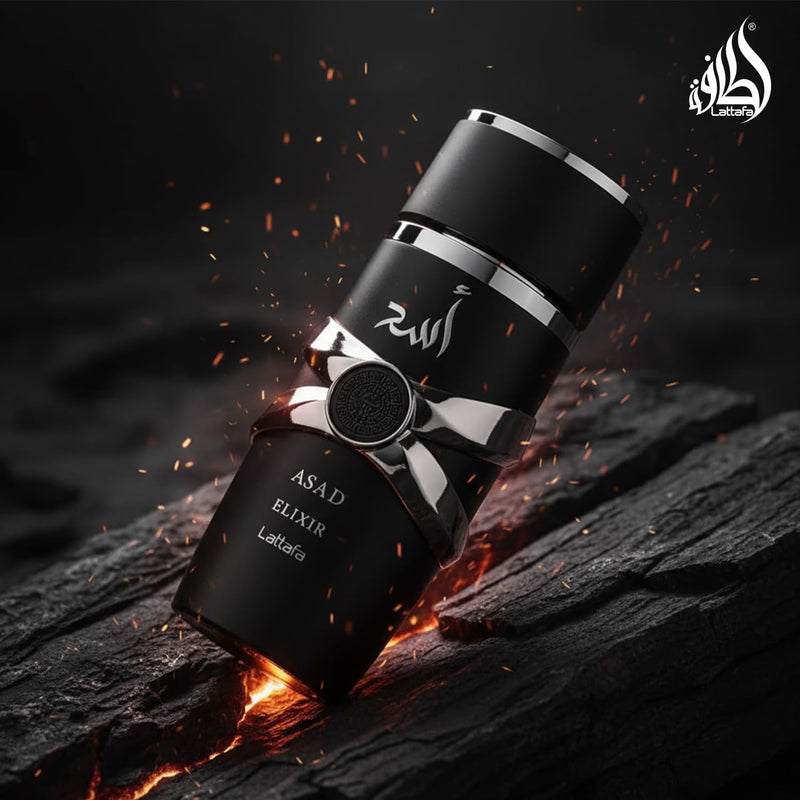 Lattafa Asad Elixir Eau de Parfum 100ml – Long-Lasting Amber Woody Spicy Men’s Fragrance with Tobacco, Cedar & Vanilla Notes | Powerful Masculine Arabic Perfume
