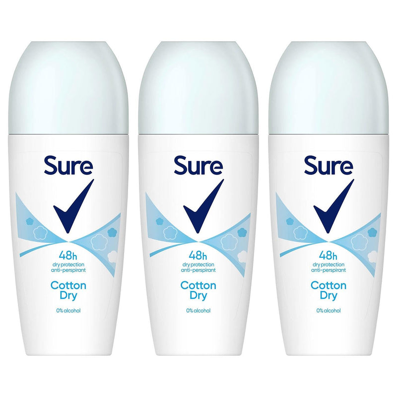 Sure Antiperspirant Roll On Cotton Dry 48H Sweat and Odour Protection Roll On with Fresh, Light and Clean Scent Deodorant for Women, 50ml
