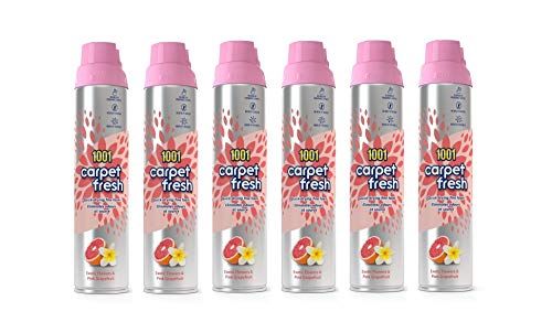 1001 Carpet Fresh Exotic Flowers & Pink Grapefruit Fragrance â€“ Quick drying, For use On Carpet Rug Upholstery Freshening Foam Pet Odour Remover, Pack of 6 300ml Aerosol Spray Can
