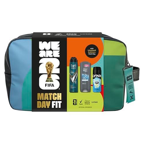 Dove, Lynx, Sure Gift Set Washbag for Him with an advanced anti-perspirant, body wash, body spray & limited edition wash bag Match Day Fit for him 3 piece