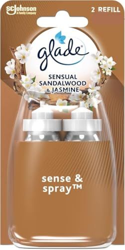 Glade Sense & Spray Air Freshener Refill, Motion Activated Automatic Room Spray and Odour Eliminator for Home, Sandalwood & Jasmine, Duo Pack (2 x 18ml)