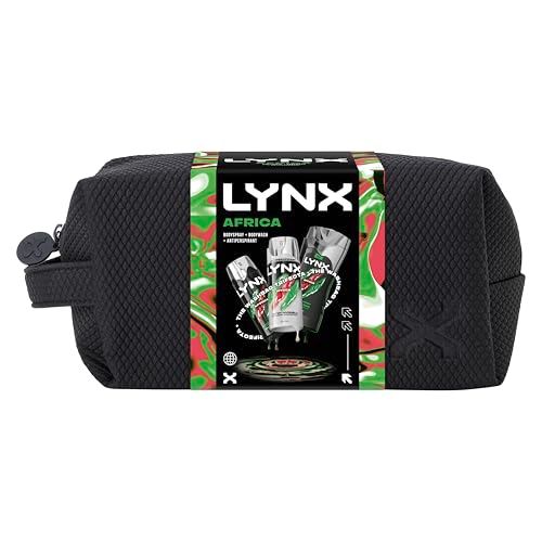 Lynx Gift Set Africa Washbag with a body wash, a body spray, an anti-perspirant and a Washbag perfect for any occasion 3 piece