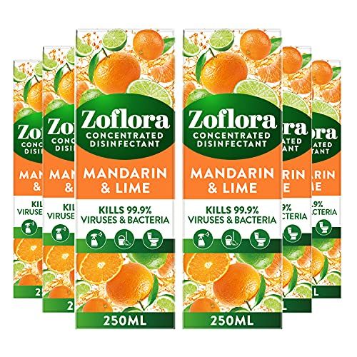 Zoflora Mandarin & Lime 6pc x 250ml, Concentrated 3-in-1 Multipurpose Disinfectant Kills 99.9% of Bacteria & Viruses