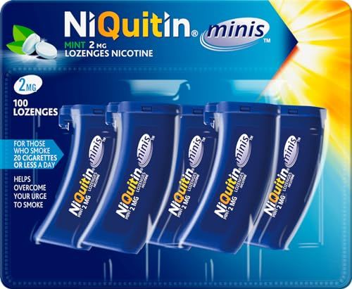 NiQuitin Minis Mint 2 mg Lozenges - Effective Smoking Craving Relief - Practical Pocket-Sized Container - 100 Mini Lozenges - Relieve Sudden Cravings - Reduce and Quit Smoking and Vaping Aid