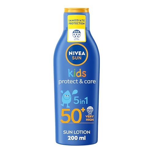 NIVEA SUN Kids Moisturising Sun Lotion SPF50+ (200 ml), Moisturising Suncream with SPF50+, Children's Sunscreen for Immediate Protection from Sun Exposure