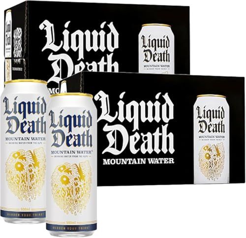 Liquid Death Still Drinking Water - Pack of 24 Cans x 500ml Drinking Mountainwater From The Alps. Canned - Perfect Companion for any Outdoor Activity, Trip Drink or Workout, Gym