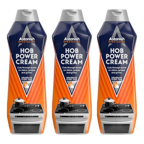 Astonish Specialist Hob Cream Cleaner, for Tough Burnt on Stains, Protective Coat, Zesty Lemon Scent, 3 x 500ml