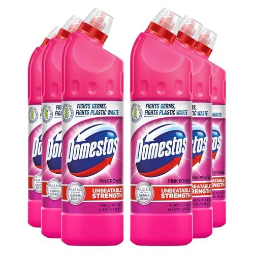 Domestos Thick Bleach Pink Power Multi-Purpose Disinfectant Anti-Bacterial Surface Cleaner Gel Limescale Remover for Toilet, Bathroom and Kitchen, 750ml