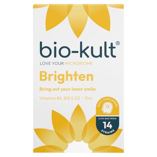 Bio-Kult Brighten – to Bring Out Your Inner Smile, with 14 Strains of Live Bacteria, Vitamins B6, B12, & D, Zinc & Magnesium - 60 Capsules
